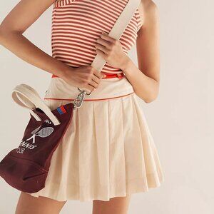 Maeve A-Line Pleated Tennis Mini Skirt - Size 14 NWT White/Red